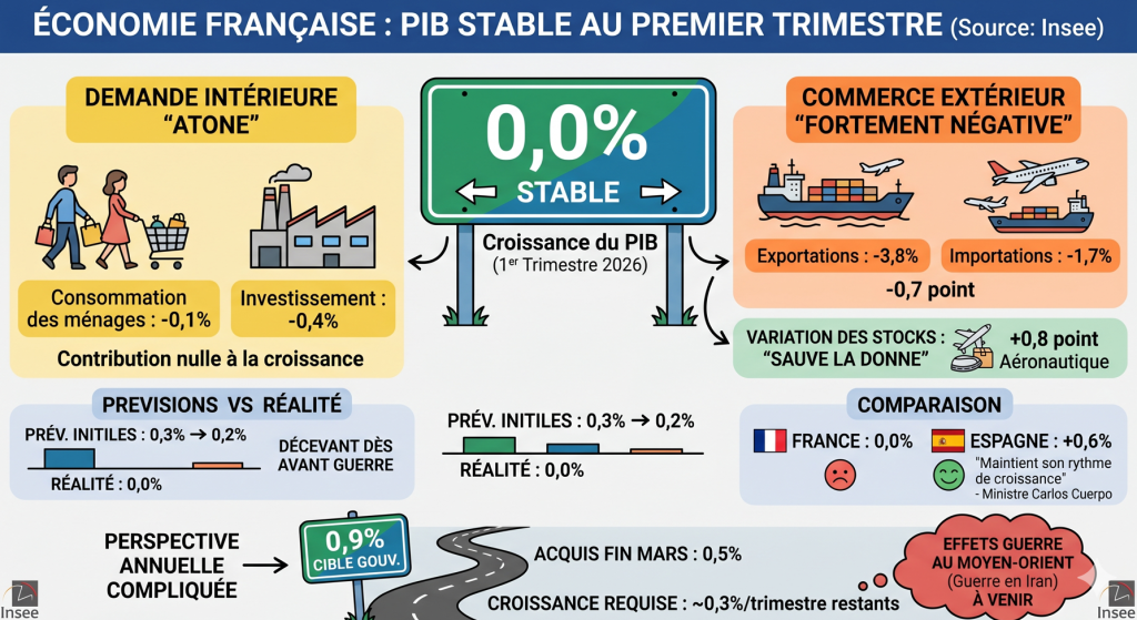 France, mauvaise surprise, la croissance a été nulle au 1er trimestre, contrairement à l’Espagne